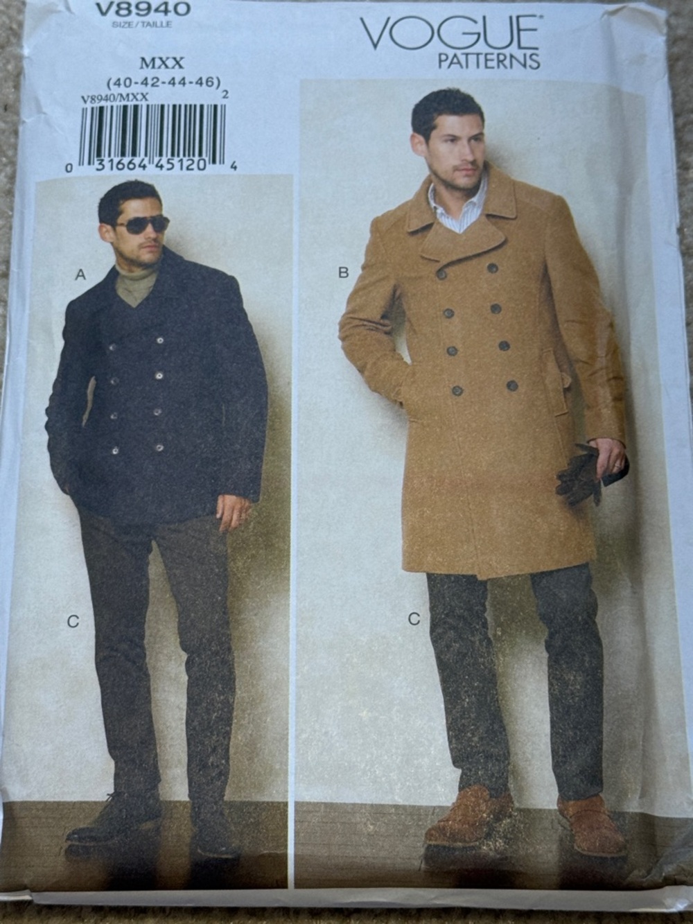 Vogue men's jacket sewing pattern